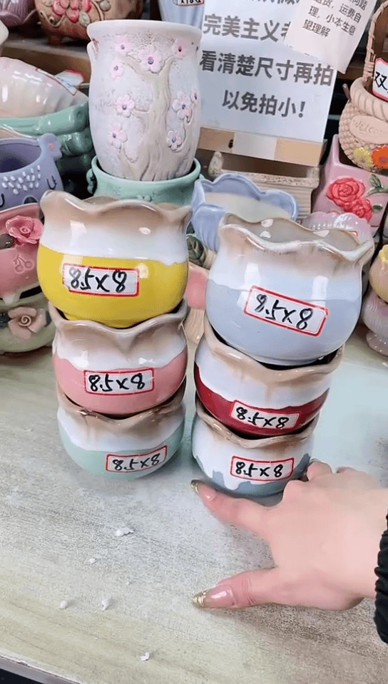 【闪购商品】陶瓷15cm以下@@B1-05A嘟嘟花盆6件套