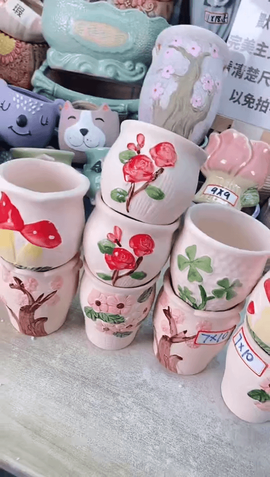 【闪购商品】陶瓷15cm以下@@田园花盆十件套