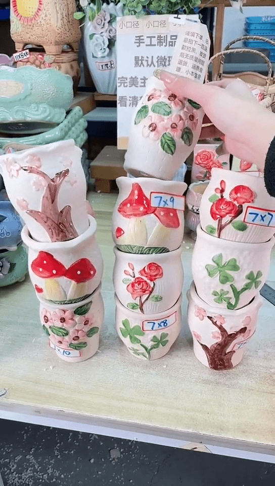 【闪购商品】陶瓷15cm以下@@田园花盆十件套
