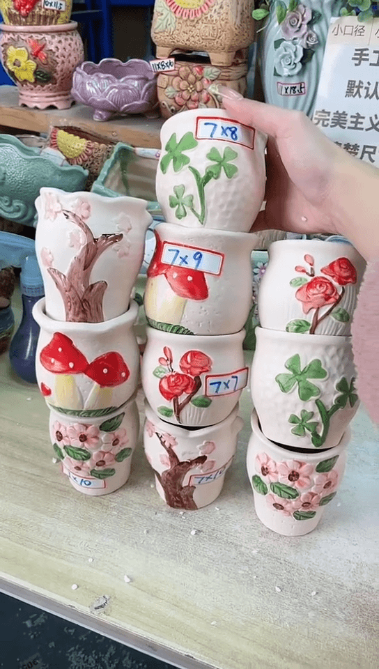 【闪购商品】陶瓷15cm以下@@田园花盆十件套