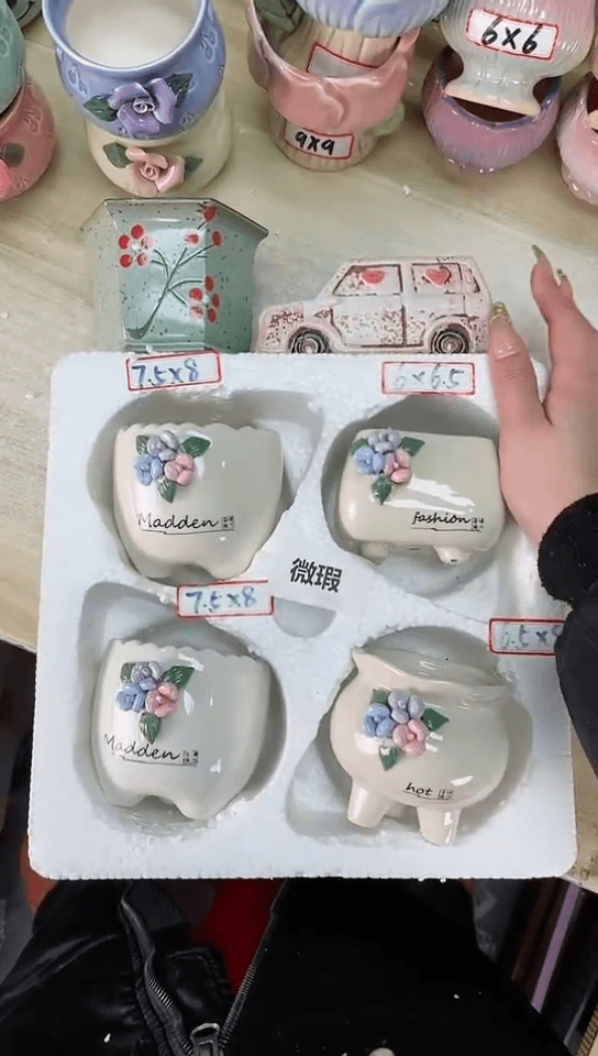 【闪购商品】陶瓷15cm以下@@微瑕捏花六件套