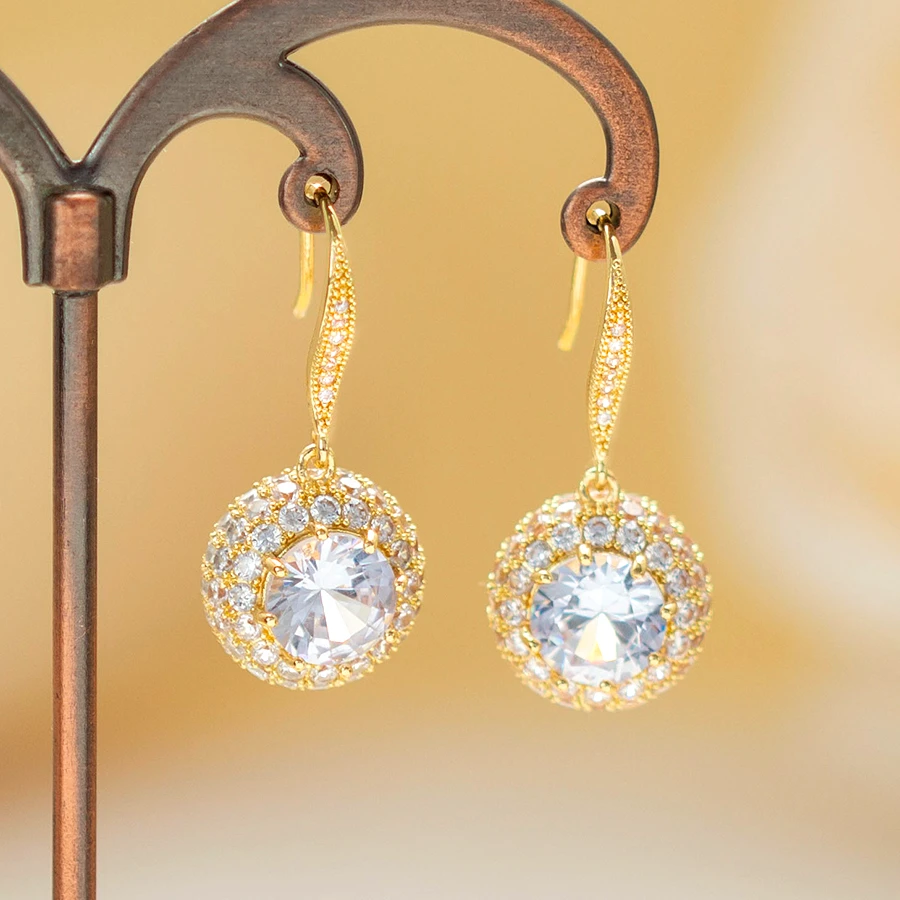 铜合金合成锆石耳饰 满天星法式时尚水滴耳环经典时尚感耳钩1397