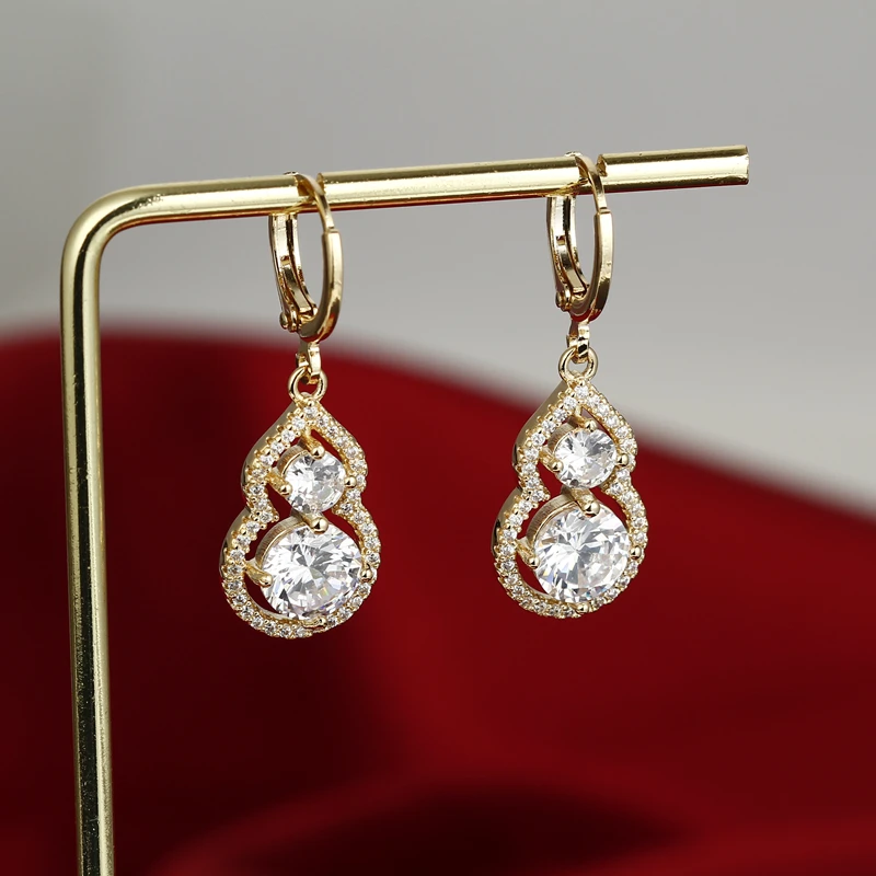 铜合金合成锆石耳饰 【葫芦】经典满钻葫芦耳环百搭时尚耳坠1217