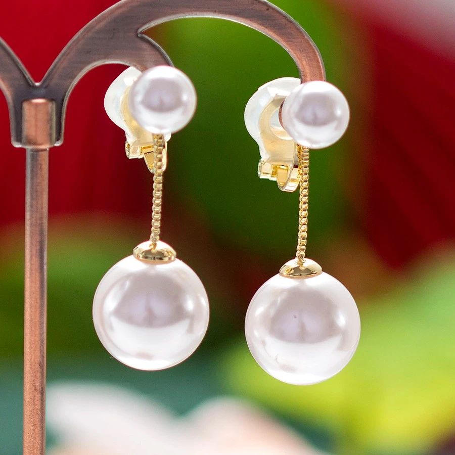 铜合金耳饰 无耳洞耳夹法式小香风百搭温柔珠珠时尚女士气质耳环