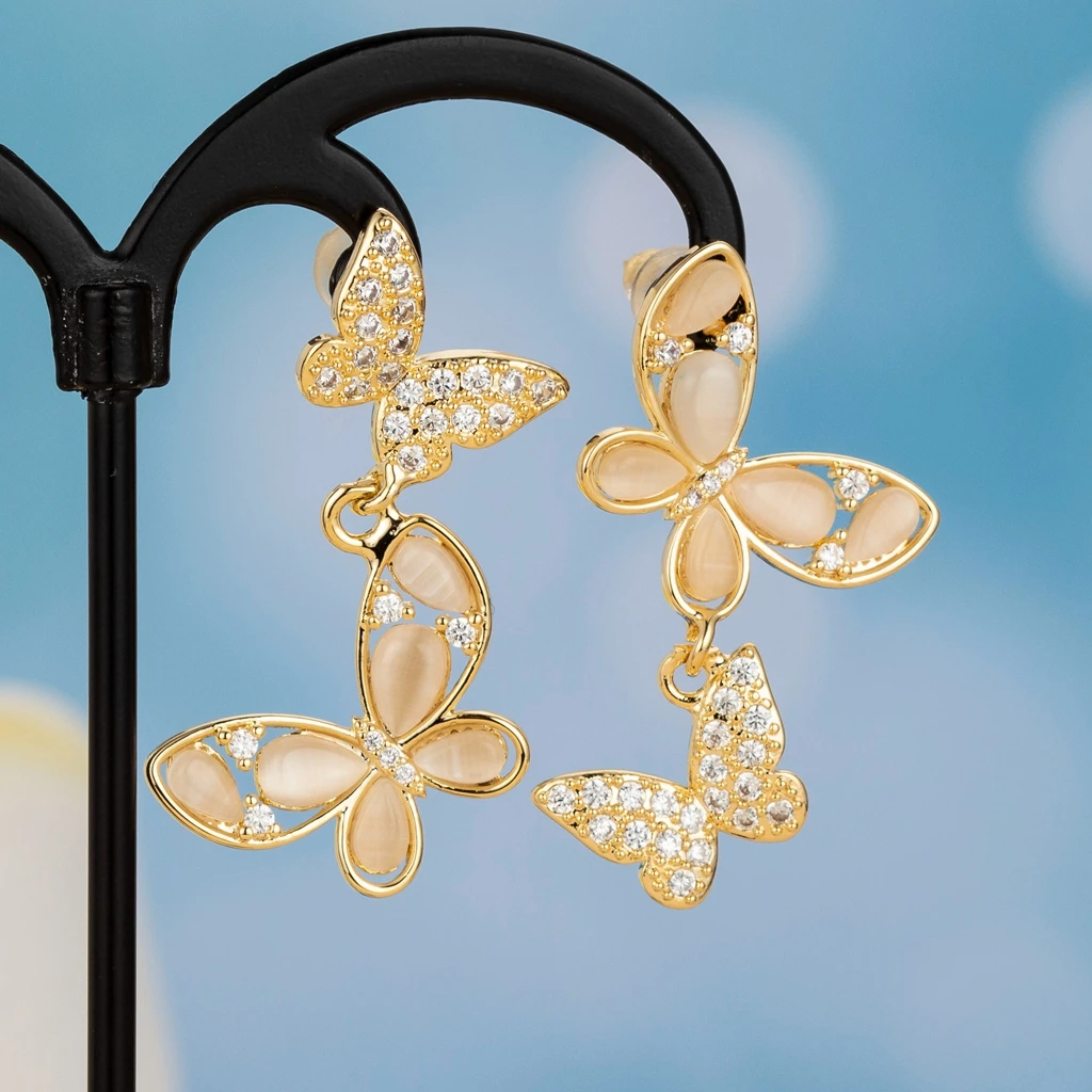 铜合金耳饰 法式经典蝴蝶耳钉高级感不对称蝴蝶冷淡风轻奢耳环446