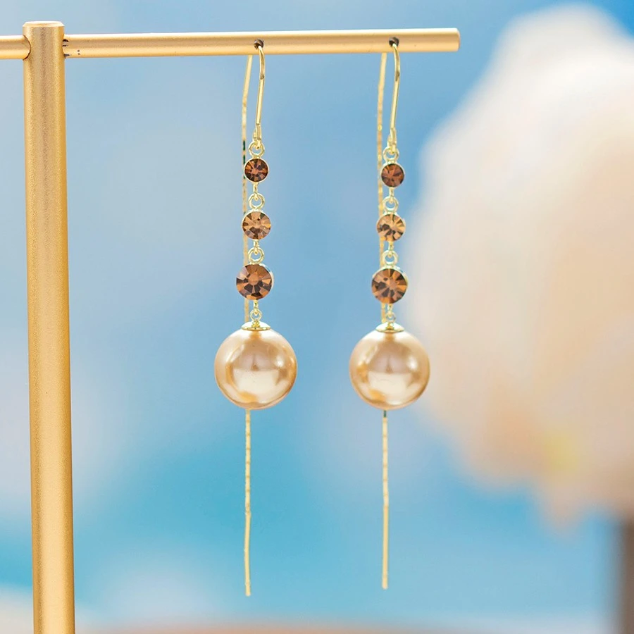 铜合金合成锆石耳饰 情定三生满钻耳线时尚感美拉德色系耳环1833