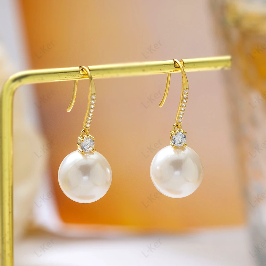 铜合金合成锆石耳饰 【珠光宝气】法式温柔风珠珠流苏气质耳环1793