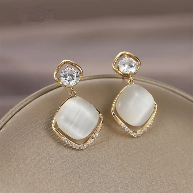 铜合金玻璃耳饰 菱形方块气质几何耳环法式轻奢百搭时尚耳钉1122