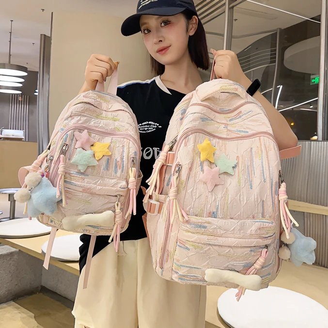 高颜值书包女初中生韩版森系大容量背包高中小学生时尚轻便双肩包