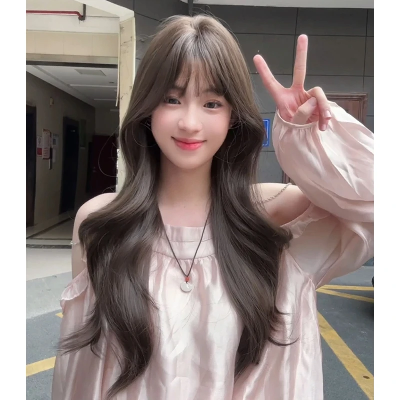 束朵假发女法式刘海冷棕色长卷发lolita修脸网红jk全头套