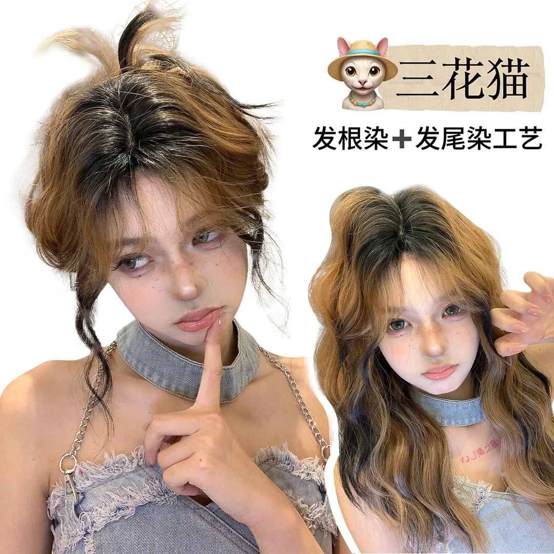 【三花猫】升级3.0工艺束朵假发中分长卷发挑染lolita修脸全头套