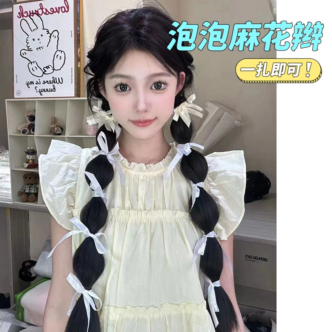 束朵泡泡麻花辫 短款网红高马尾辫子自然头发简约假发时尚夹式
