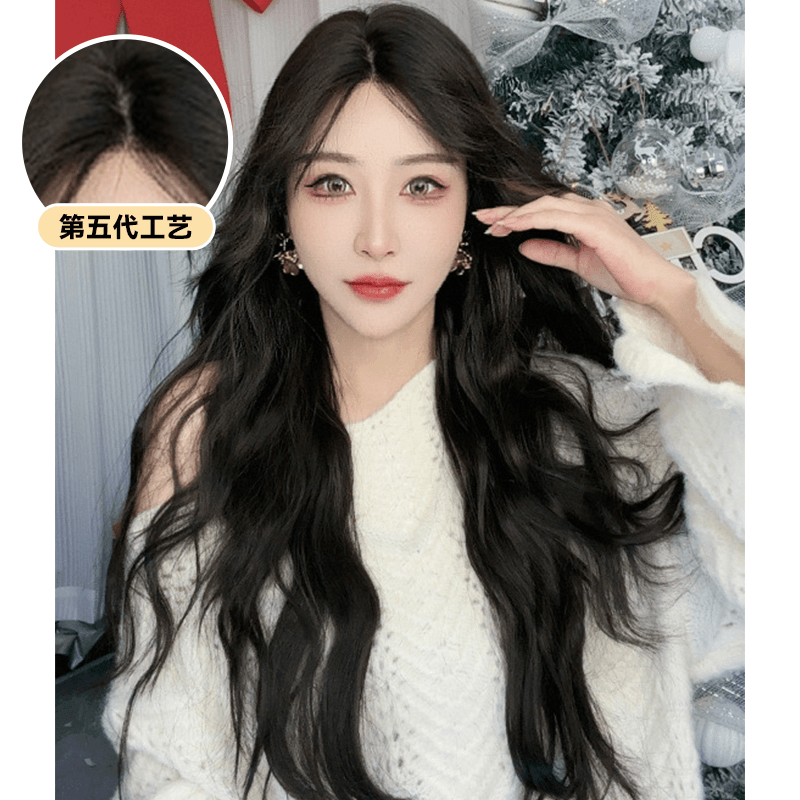 束朵假发黑茶水波纹卷前蕾丝时尚气质lolita网红同款假发全头套