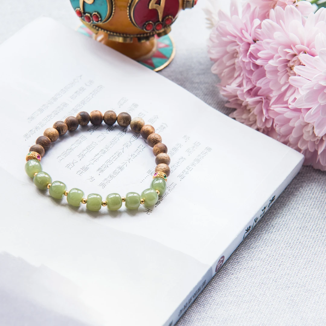 海南莺歌绿棋楠沉香 保真纯手工 单圈和田玉九分沉 素雅CX605890