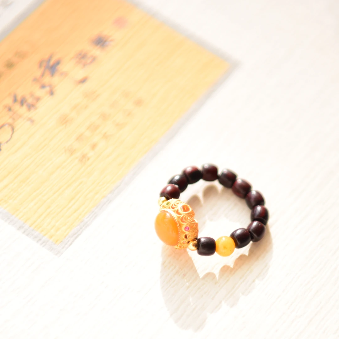 印度小叶紫檀 戒指 蜜蜡 贵气十足 2024新春福利款