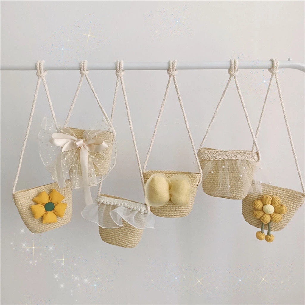 包包春夏公主钥匙零钱包手工编织儿童草包迷你水果拉链包斜挎包