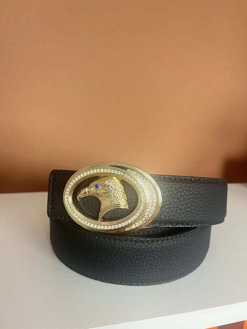 时尚男士潮流轻奢百搭黑色荔枝纹真皮平滑扣腰带【买一送一】