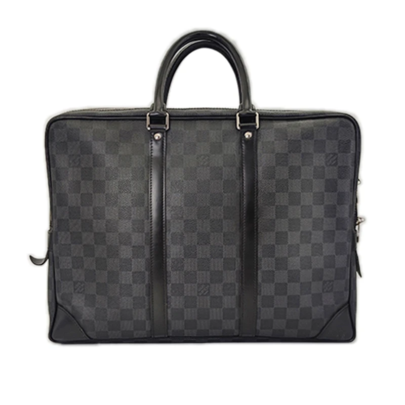 95新 LouisVuitton/路易威登 黑色棋盘格手提包男士公文包无肩带