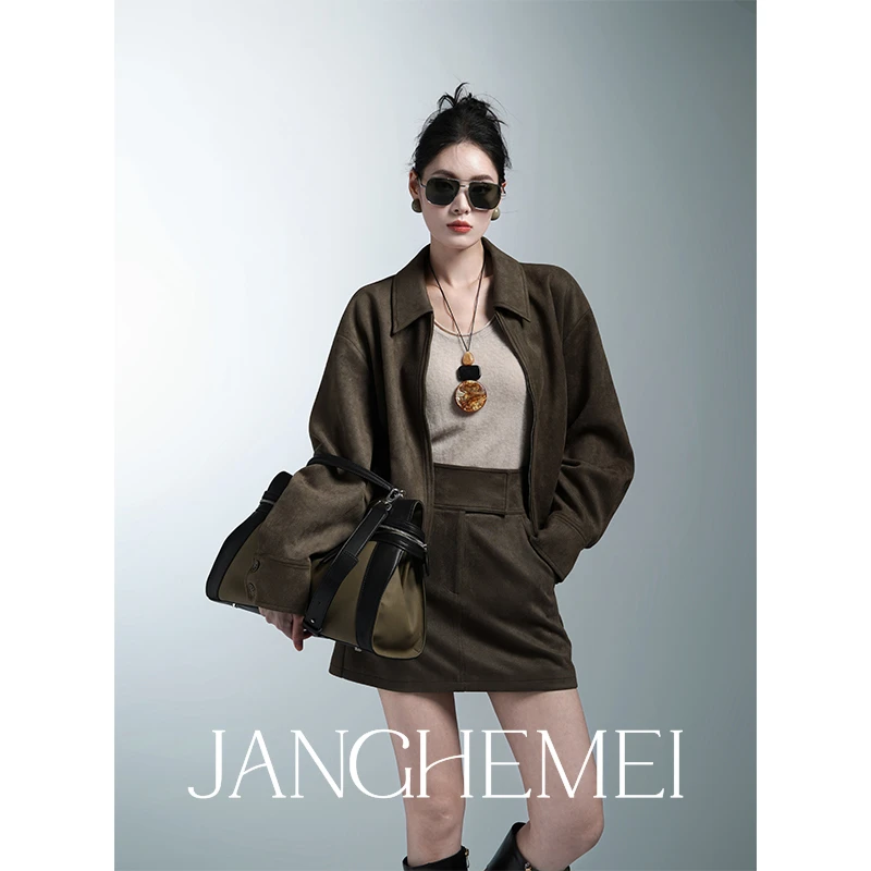 JANGHEMEI【克里斯汀】雅丹风夹克短外套+半身裙时尚套装 S23867M43