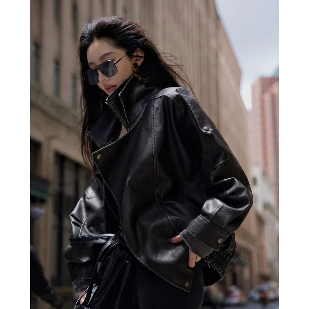 JANGHEMEI【机车风】高级感复古机车夹克皮衣 P23784M43