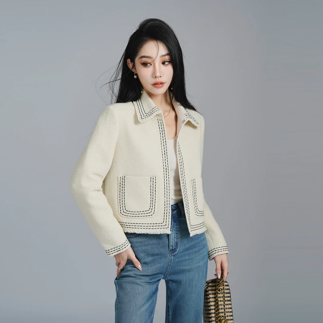 JANGHEMEI【玛德琳】短款小香风外套撞色线条百搭外套 W15602M41