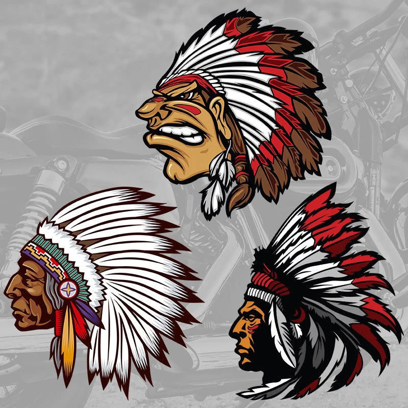印第安人摩托车贴纸头像部落图腾电瓶动踏板车身创意防水车贴图案