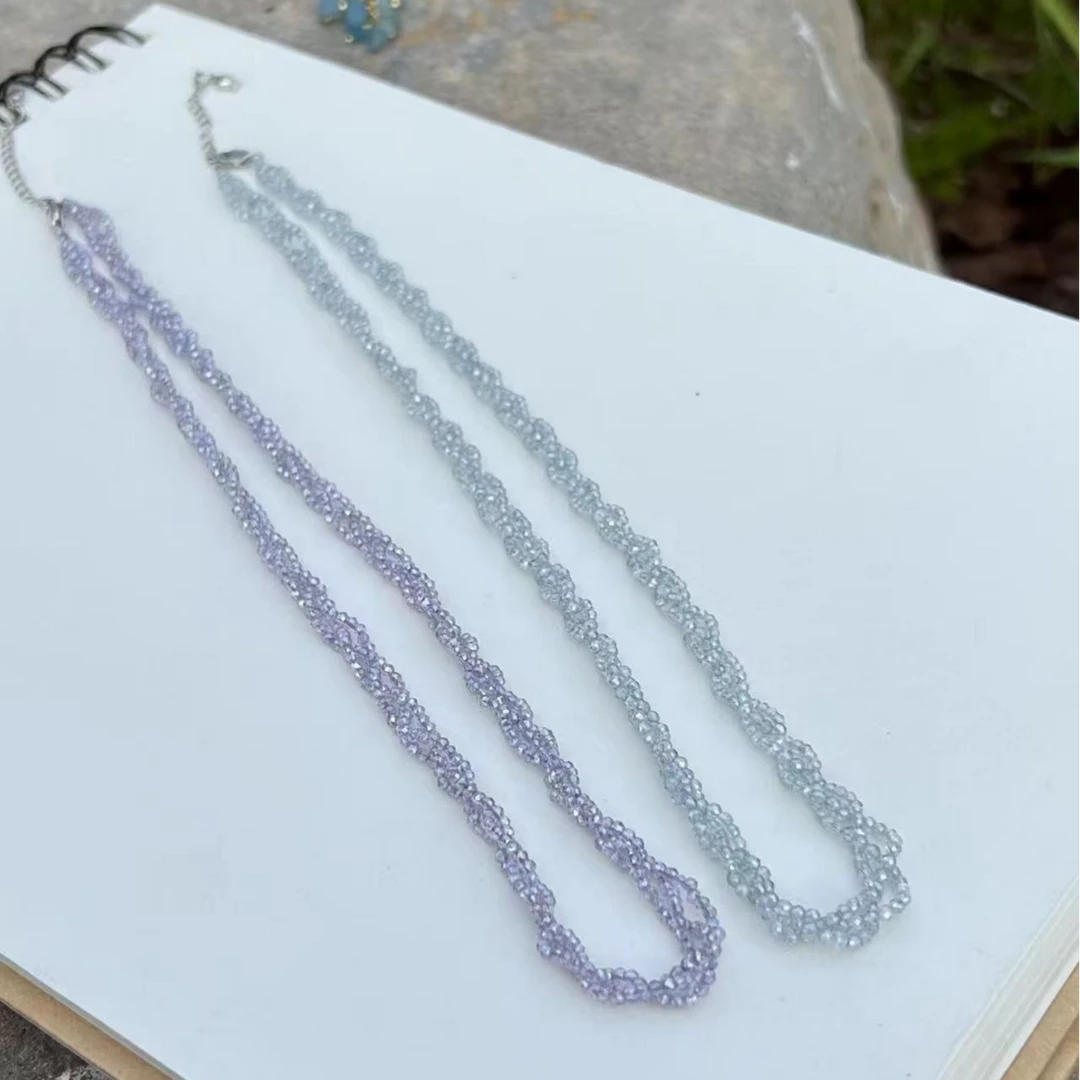 紫色蓝色清爽编织素款气质项链