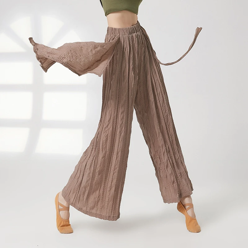 成人薄款现代舞裤舞蹈裤宽松形体练功裤褶皱直筒阔腿裤古典跳舞裤
