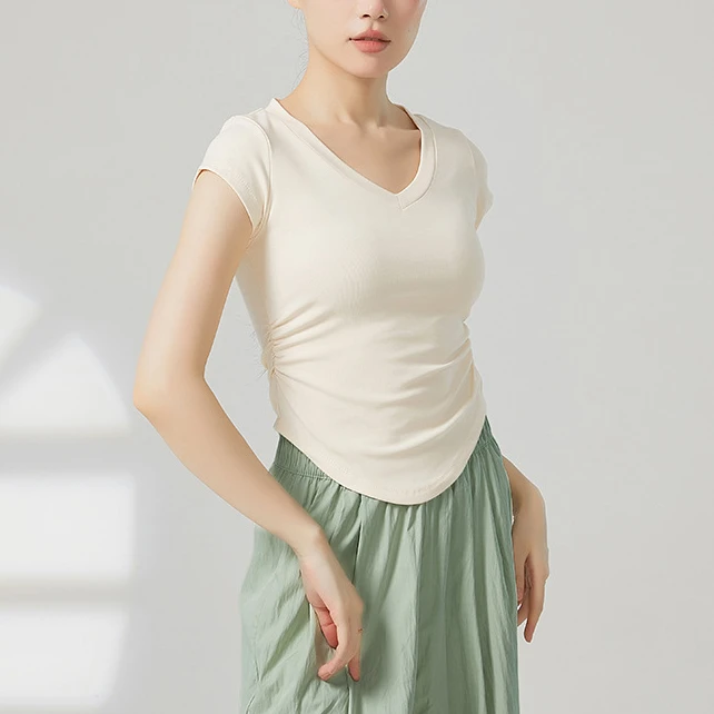 V领基础款舞蹈服女短袖古典舞现代舞中国舞练功服艺考形体基训服