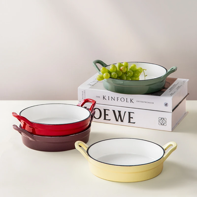 YANZAO/焱造铸铁珐琅锅18新款双耳煎盘