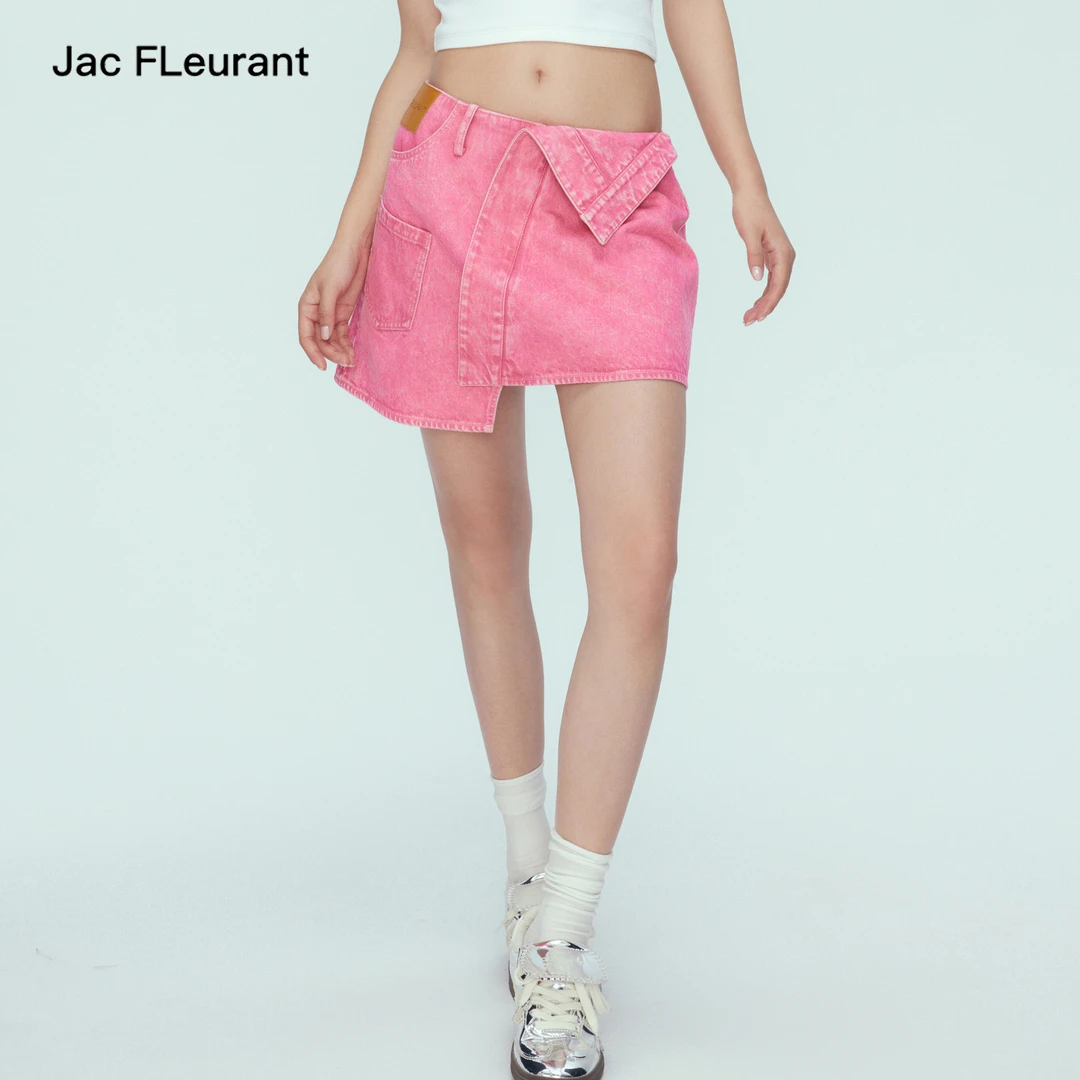 JAC FLEURANT 粉色不规则翻腰牛仔辣妹设计百搭短裙