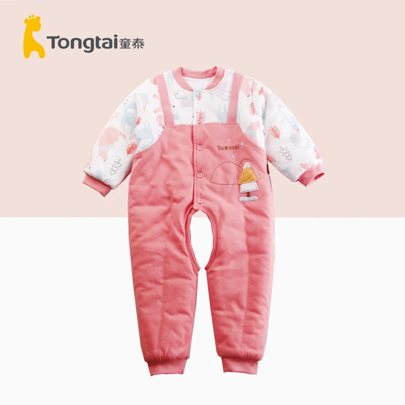 Tongtai/童泰宝宝薄棉开裆连体衣婴儿薄夹棉秋冬外出纯棉哈衣爬服