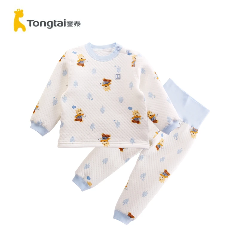 童泰秋冬婴儿保暖内衣男女宝宝3-18个月家居肩开扣上衣高腰裤套装