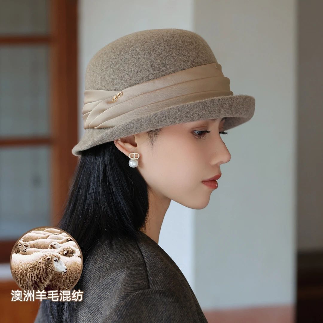 【进口澳毛】帽子女款2025网红款秋冬羊毛保暖高档渔夫帽高级感盆帽