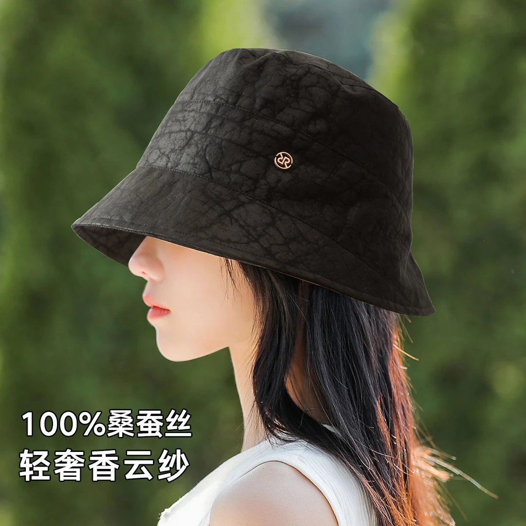 轻奢香云纱帽子女士2025新款春夏高级感真丝防晒帽遮阳防晒太阳帽