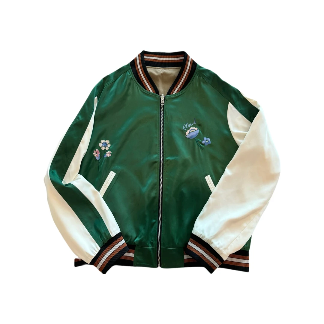 【多多在美国】高定绿色花朵刺绣双面可穿外套