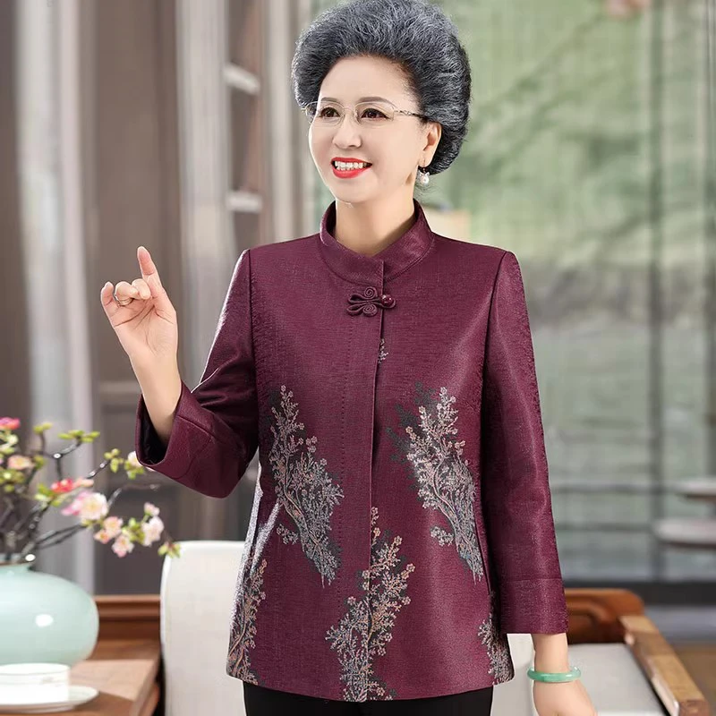奶奶秋装呢子外套中老年妈妈春秋唐装开衫毛呢上衣老太太衣服新款