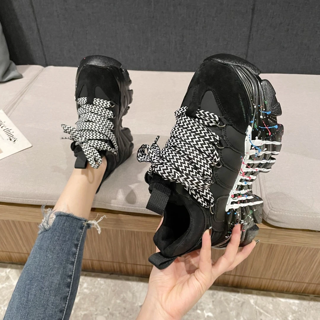 新款潮流小众厚底休闲鞋韩版老爹鞋秋冬加绒增高百搭女鞋子ins