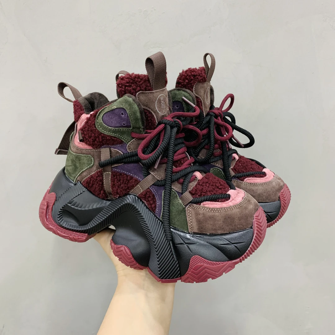 撞色设计老爹鞋～运动时尚休闲女鞋舒适保暖百搭红色dh-55