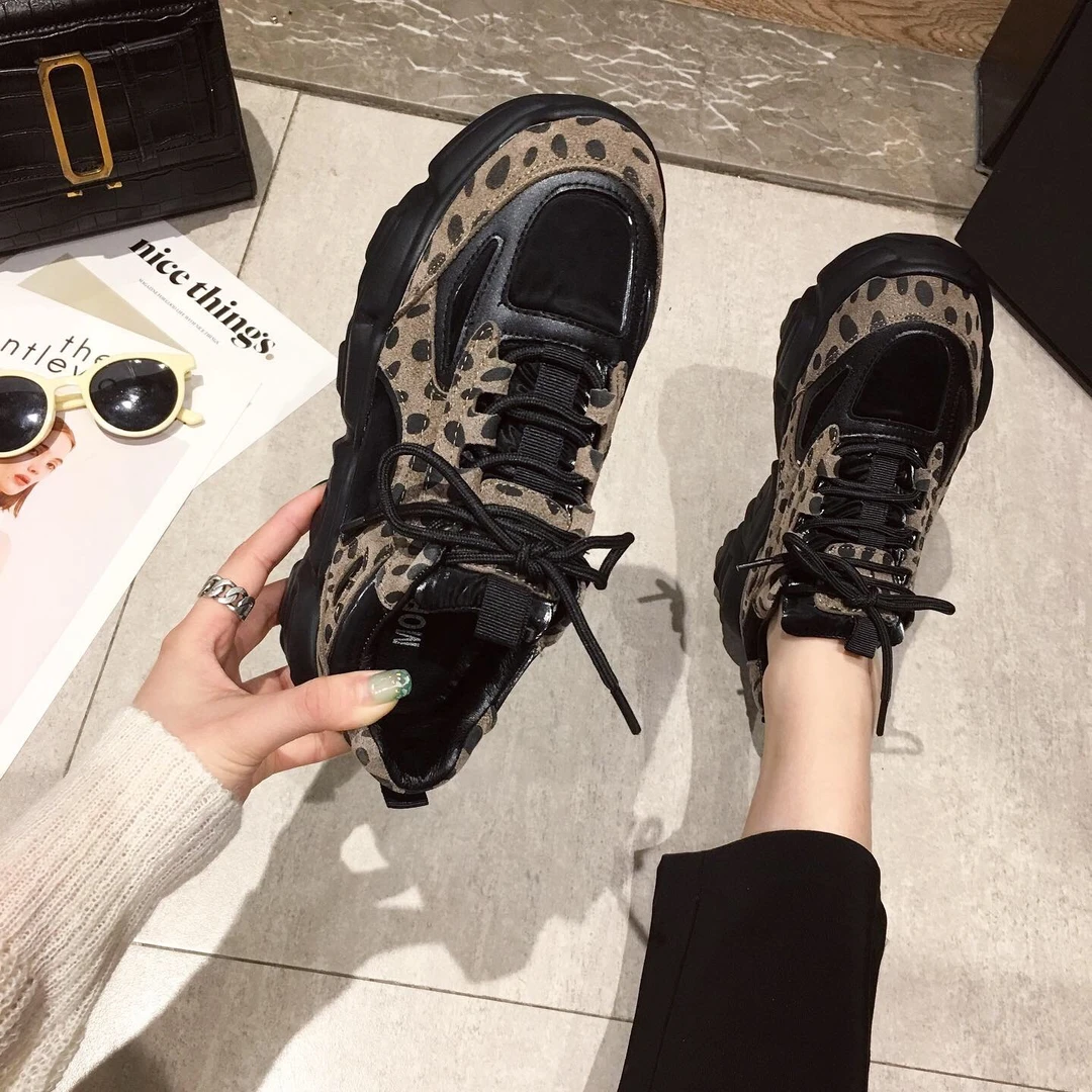 款韩版休闲运动鞋厚底舒适百搭老爹鞋豹纹时尚女N-788