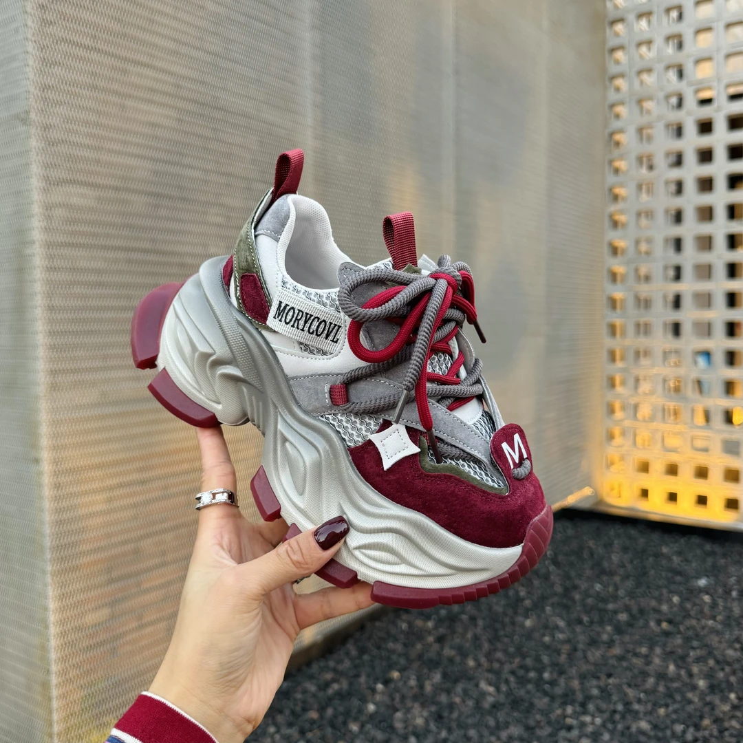 真皮复古撞色老爹鞋~百搭厚底增高时尚休闲鞋ins潮流~魔眼0208