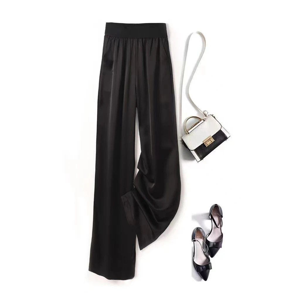 垂感黑色高腰女夏季薄款面料小个子直筒长裤百搭宽松显瘦休闲裤