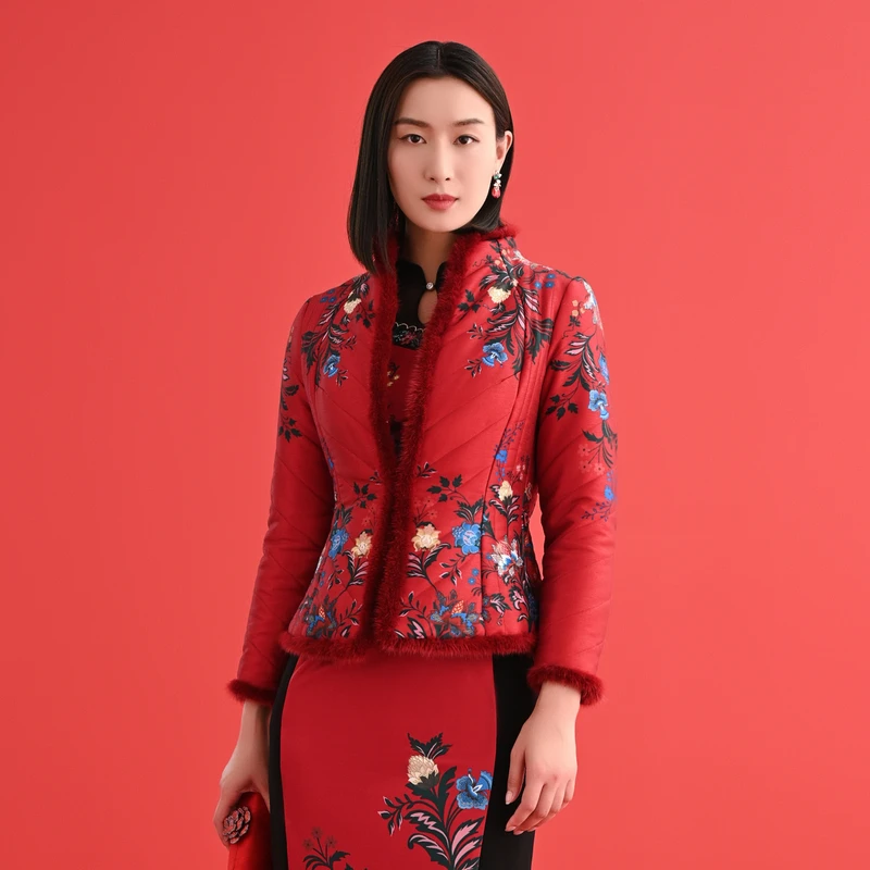 SUSSI【25新年系列】春商场同款新年红装婚宴国服服短外套棉衣女