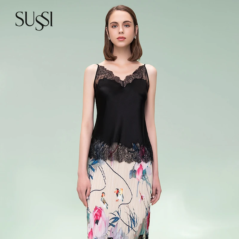 SUSSI/古色25春商场同款黑色百搭真丝吊带