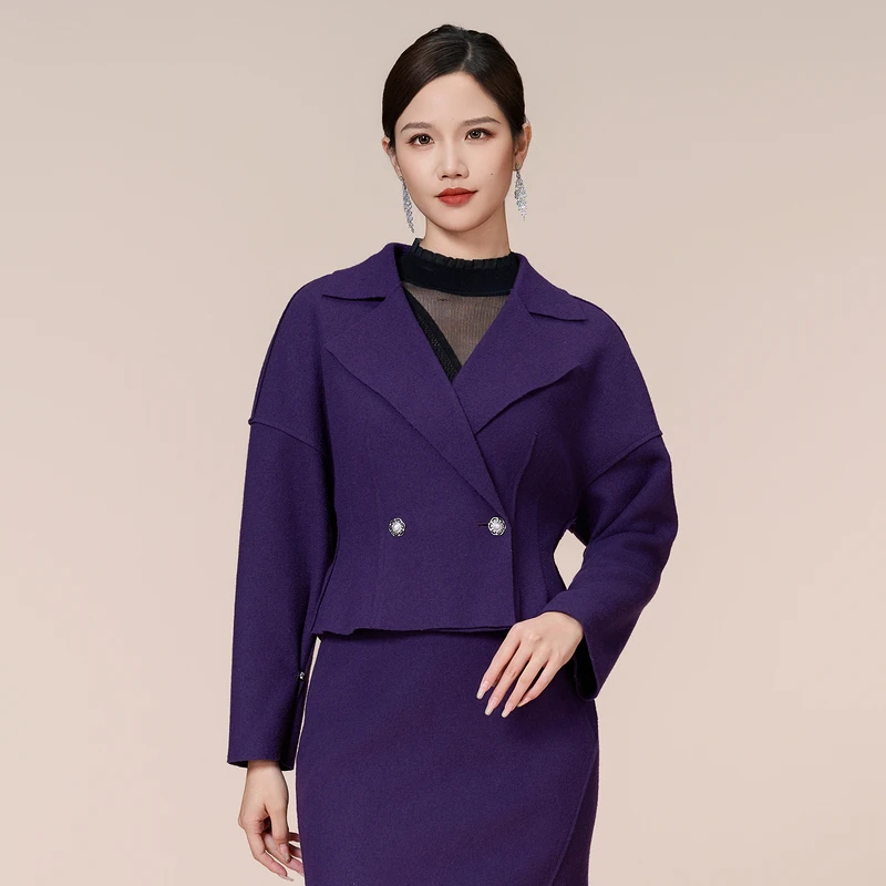 SUSSI/古色原创新中式国风穿搭平驳领斜襟双排扣呢料外套气质显瘦