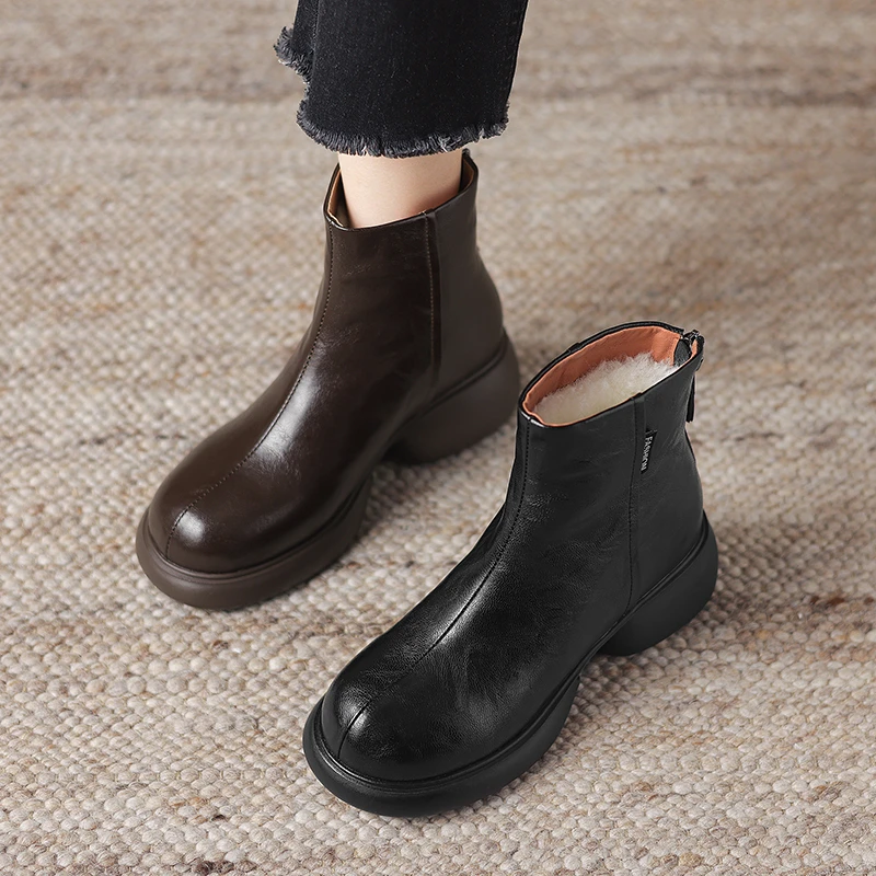 5cm厚底粗跟简约百搭中跟显瘦英伦风马丁靴秋冬加厚加绒短筒短靴