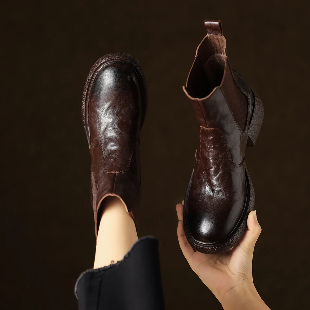 5cm厚底小个子英伦风复古做旧马丁靴女英伦风真皮显瘦短筒短靴40