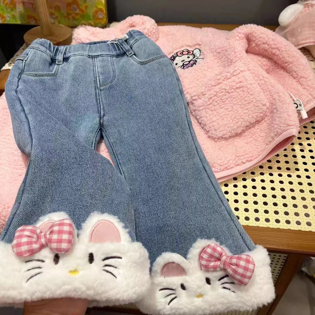 冬季女童韩版冬款加绒牛仔裤宝宝喇叭裤加厚保暖休闲长裤洋气时尚