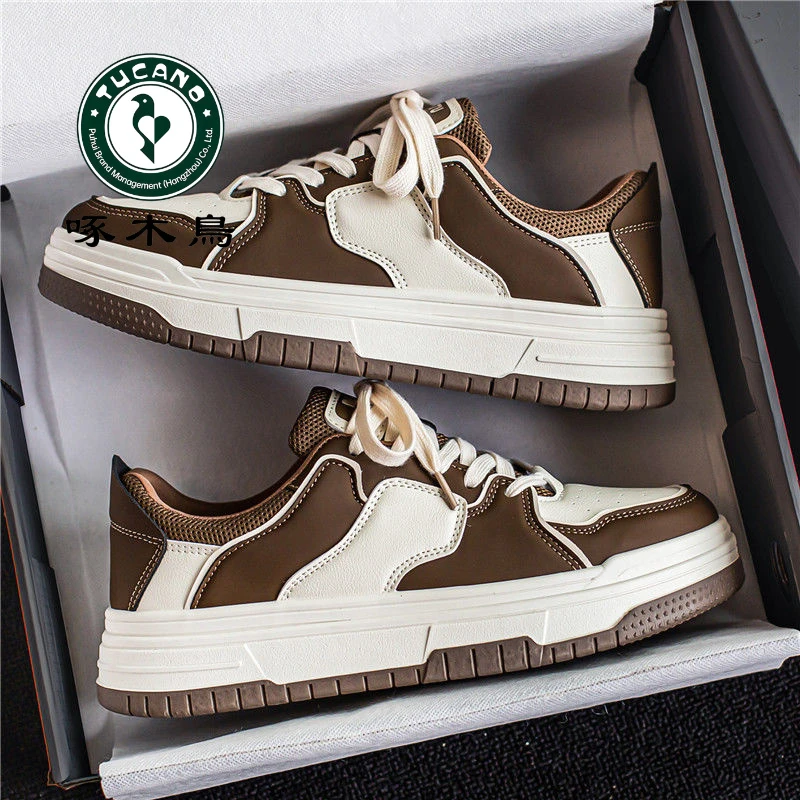 正品啄木鸟2024春季新款网红鞋男百搭小众学生美式板鞋厚底运动鞋