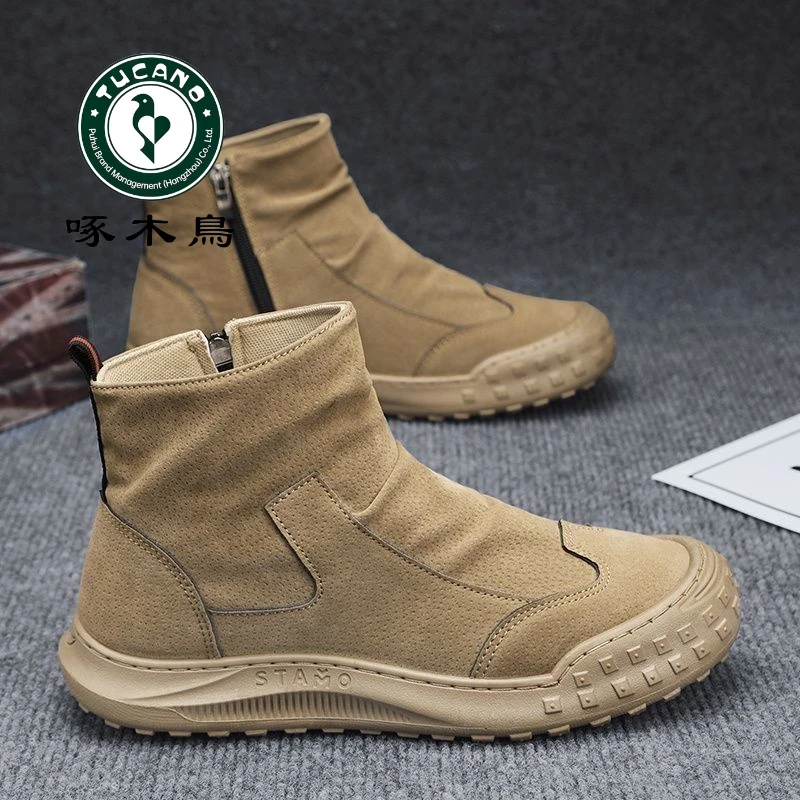 正品啄木鸟2024高帮防滑耐磨休闲鞋防水防臭工地专用厚底舒适轻便